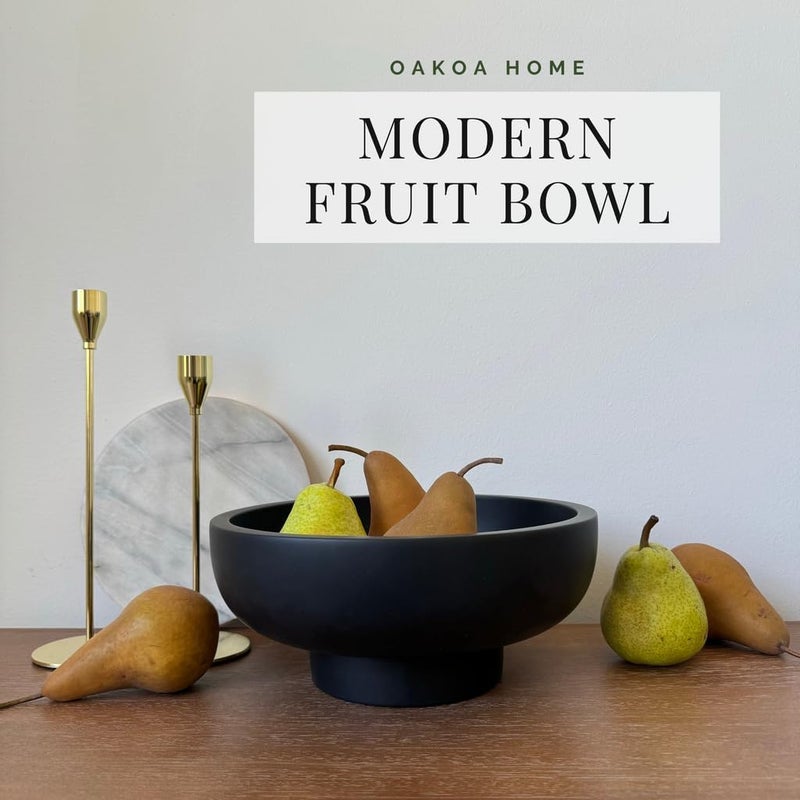 OAOKA Concrete Black Decorative Bowl for Home Decor - Black Fruit Bowl - Modern Pedestal Coffee Table Bowl for Entryway Table - Image 3